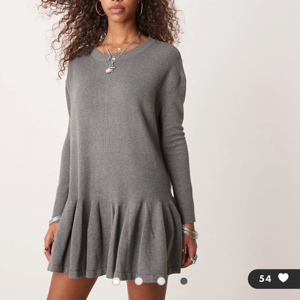 Free People knit mini ruffle hem mini dress in gray XL